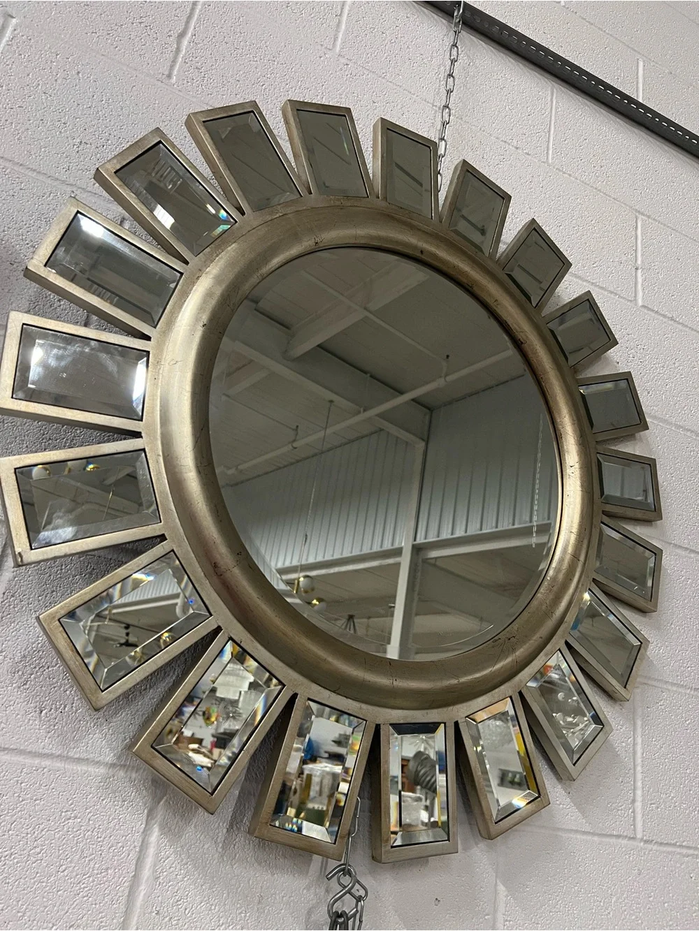 Sunburst Round Wall Mirror in Antique Gold